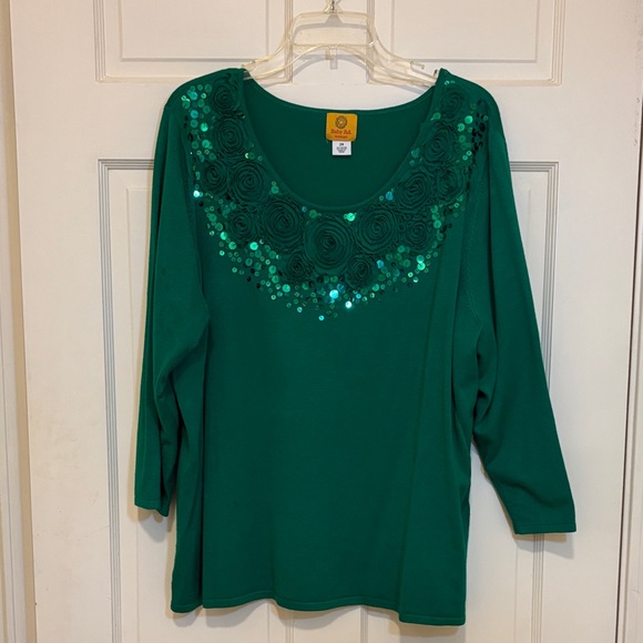 Ruby Rd. | Sweaters | Ruby Rd Green Sequin Long Sleeve Shirts Weater ...